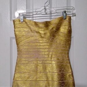 Meilun Gold Strapless Bodycon Dress Small Metallic Cocktail Party Dress